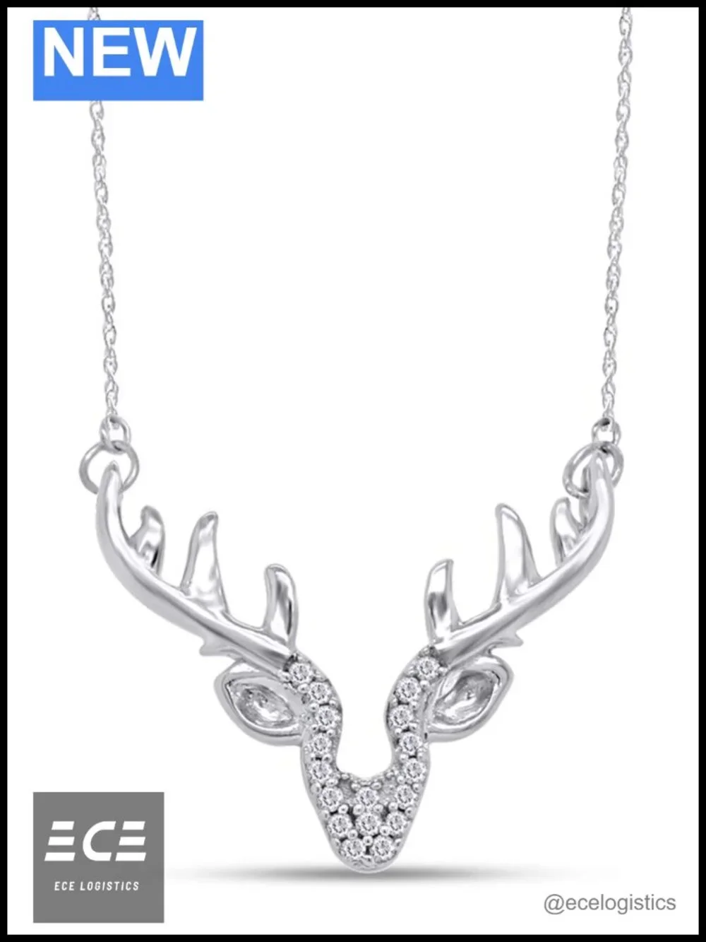 14K Rose Gold Over Sterling Silver Deer Antler Pendant Necklace with Lab Grown
